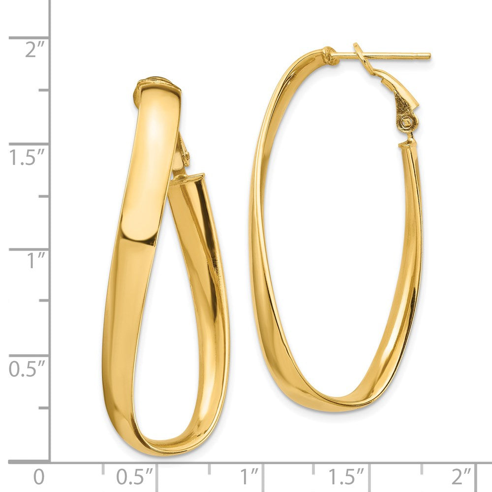 14K Yellow Gold High Polished 5mm Twisted Oval Omega Back Hoop Earrings