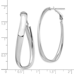 14K White Gold Polished 5mm Twisted Omega Back Oval Hoop Earrings