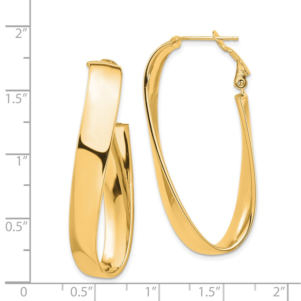 14K Yellow Gold High Polished 7mm Twisted Omega Back Oval Hoop Earrings