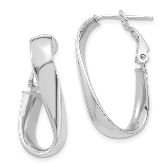 14K White Gold Polished 5mm Twisted Oval Omega Back Hoop Earrings