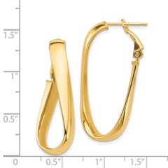 14K Yellow Gold High Polished 5mm Twisted Oval Omega Back Hoop Earrings