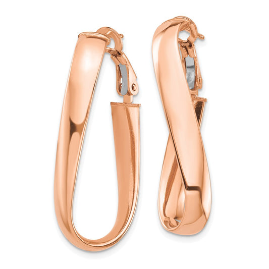 14K Rose Gold High Polished 5mm Wavy Oval Omega Back Hoop Earrings