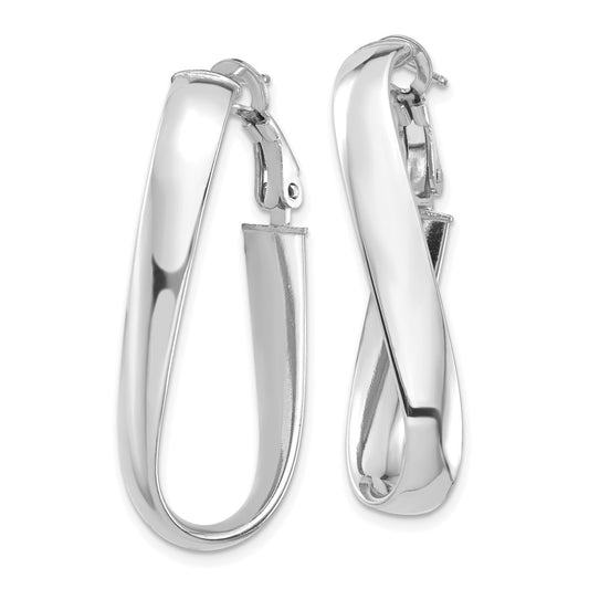 14K White Gold Polished 5mm Twisted Oval Omega Back Hoop Earrings