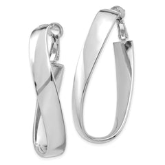 14K White Gold Polished 7mm Twisted Omega Back Oval Hoop Earrings