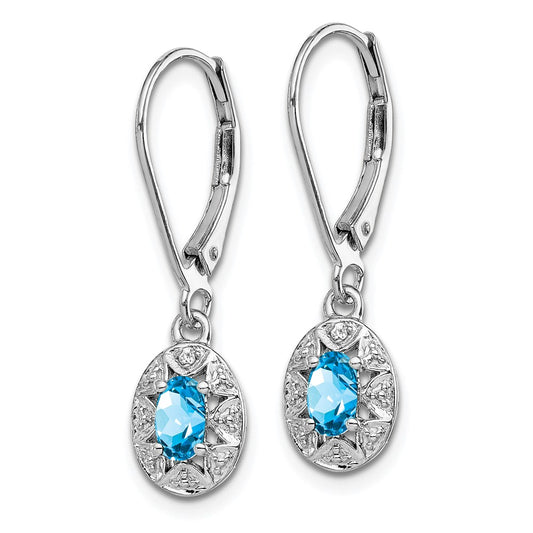 Rhodium-plated Sterling Silver Diamond & Blue Topaz Earrings