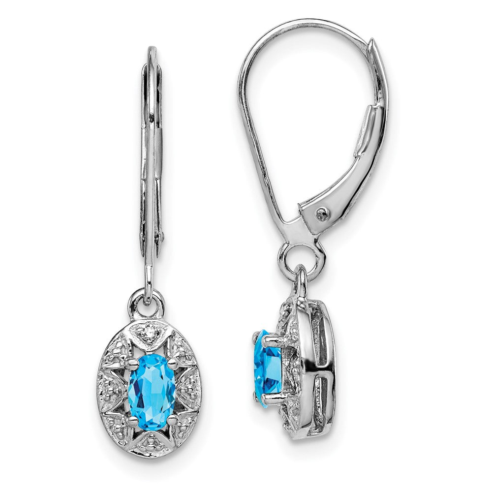 Rhodium-plated Sterling Silver Diamond & Blue Topaz Earrings