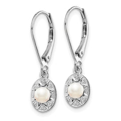 Rhodium-plated Sterling Silver Diamond & FWC Pearl Earrings