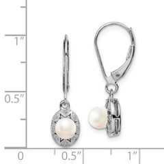 Rhodium-plated Sterling Silver Diamond & FWC Pearl Earrings