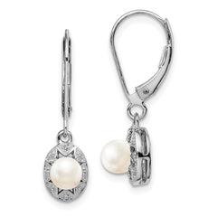 Rhodium-plated Sterling Silver Diamond & FWC Pearl Earrings