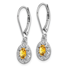 Rhodium-plated Sterling Silver Diamond & Citrine Earrings