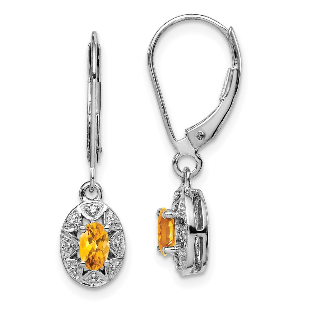 Rhodium-plated Sterling Silver Diamond & Citrine Earrings