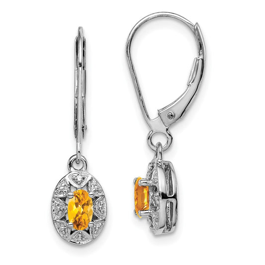 Rhodium-plated Sterling Silver Diamond & Citrine Earrings