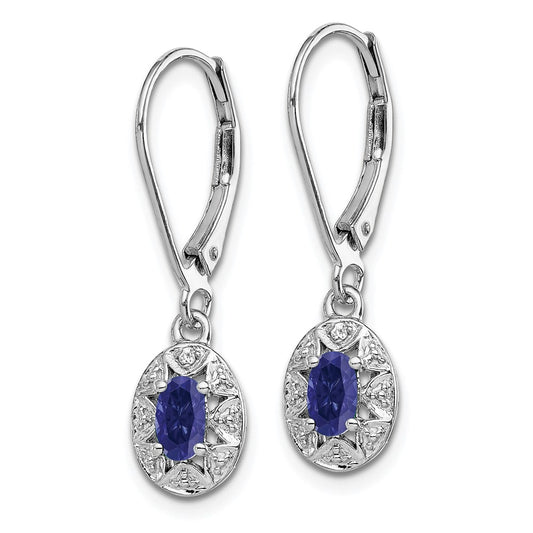 Rhodium-plated Sterling Silver Diamond & Created Sapphire Earrings