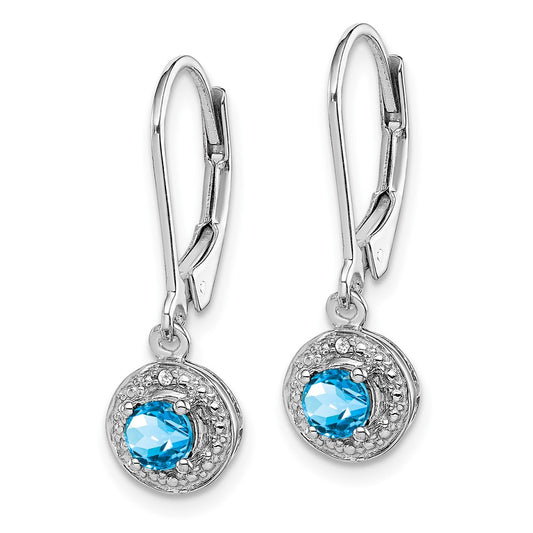 Rhodium-plated Sterling Silver Diamond & Blue Topaz Earrings