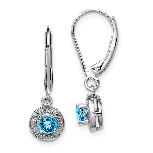 Rhodium-plated Sterling Silver Diamond & Blue Topaz Earrings