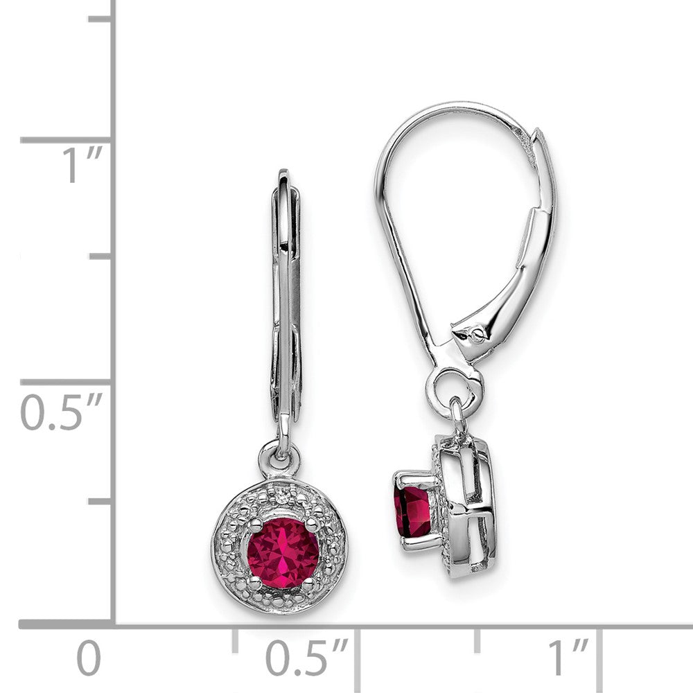 Rhodium-plated Sterling Silver Diamond & Lab Created Ruby Leverback Earrings