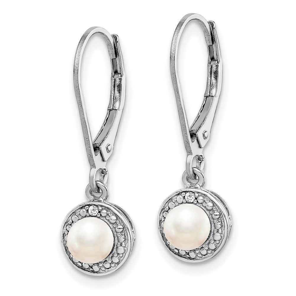 Rhodium-plated Sterling Silver Diamond & FWC Pearl Earrings