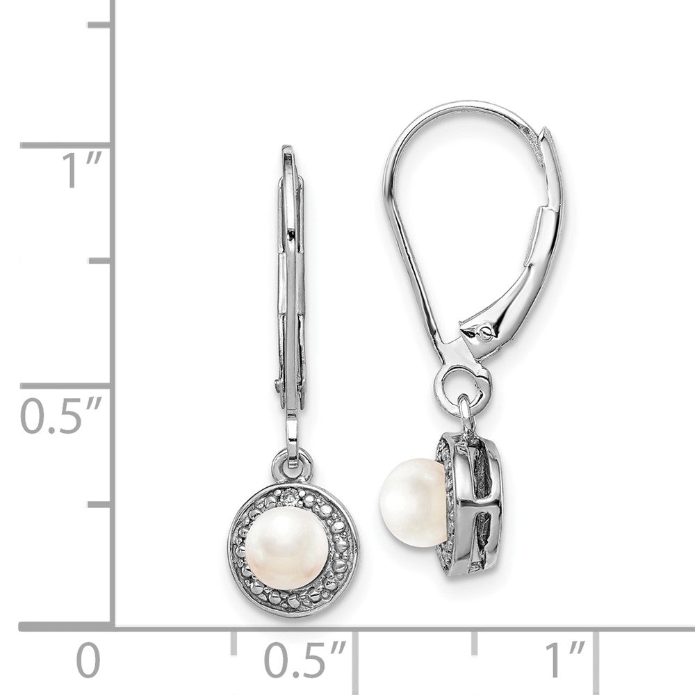 Rhodium-plated Sterling Silver Diamond & FWC Pearl Earrings