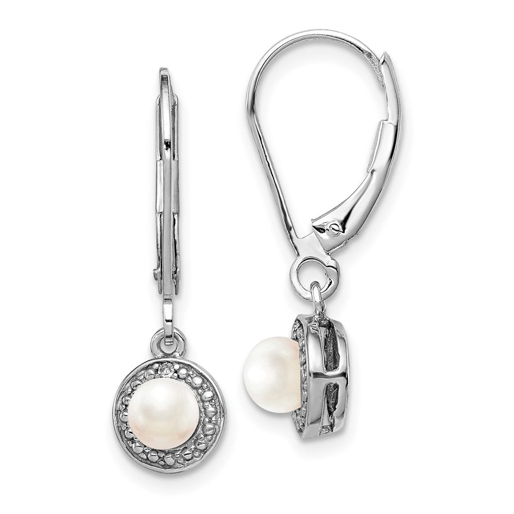 Rhodium-plated Sterling Silver Diamond & FWC Pearl Earrings