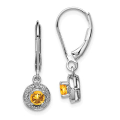 Rhodium-plated Sterling Silver Diamond & Citrine Earrings