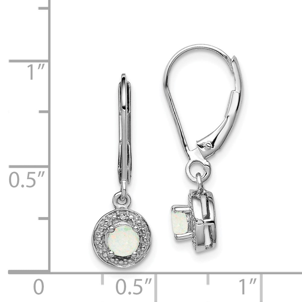 Rhodium-plated Sterling Silver Diamond & Created Opal Earrings