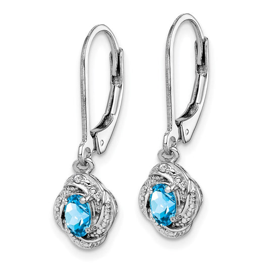 Rhodium-plated Sterling Silver Diamond & Blue Topaz Earrings