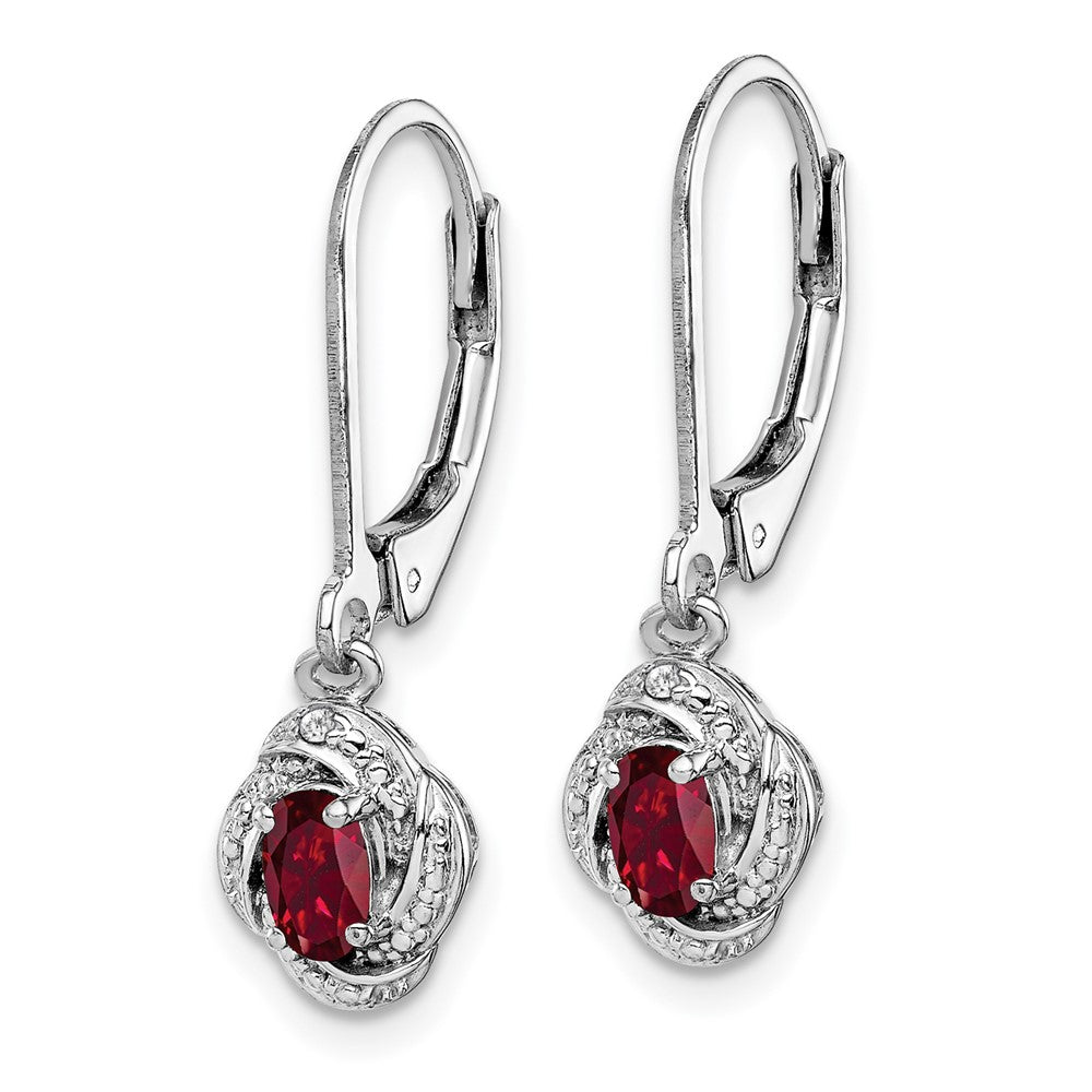 Rhodium-plated Sterling Silver Diamond & Created Ruby Earrings