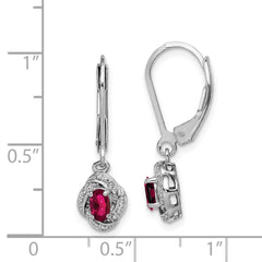 Rhodium-plated Sterling Silver Diamond & Created Ruby Earrings