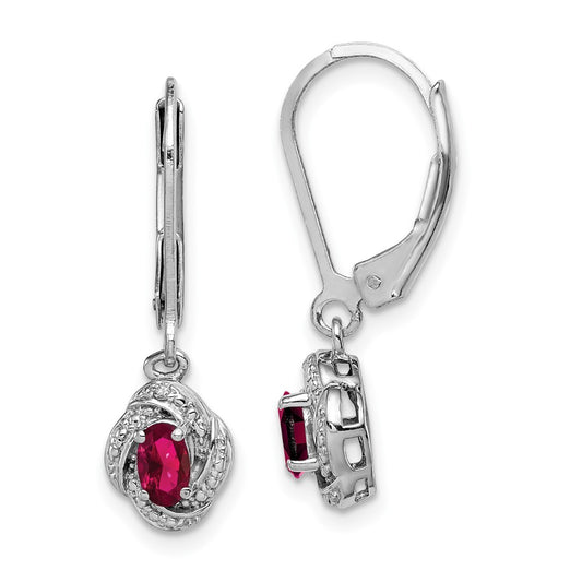 Rhodium-plated Sterling Silver Diamond & Created Ruby Earrings