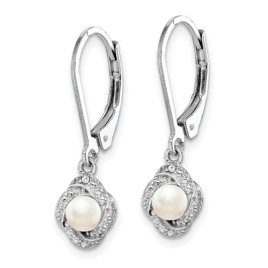 Rhodium-plated Sterling Silver Diamond & FWC Pearl Earrings