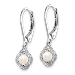 Rhodium-plated Sterling Silver Diamond & FWC Pearl Earrings