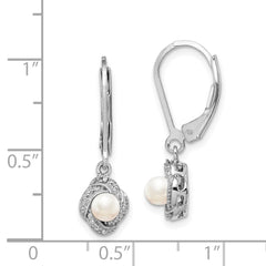 Rhodium-plated Sterling Silver Diamond & FWC Pearl Earrings