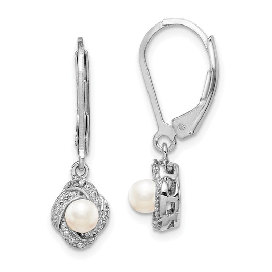 Rhodium-plated Sterling Silver Diamond & FWC Pearl Earrings