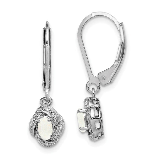 Rhodium-plated Sterling Silver Diamond & Created Opal Earrings