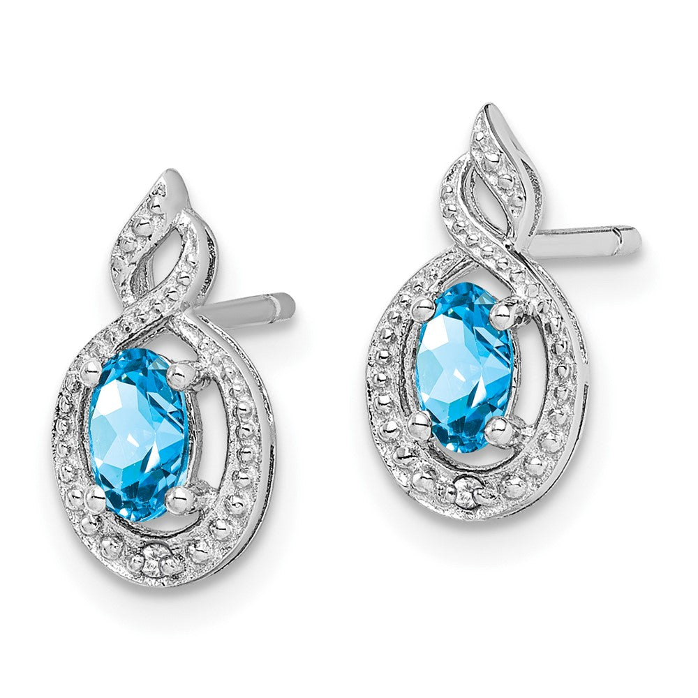 Rhodium-plated Sterling Silver Light Swiss Blue Topaz & Diamond Earrings