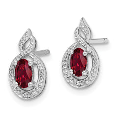 Rhodium-plated Sterling Silver Created Ruby & Diamond Earrings