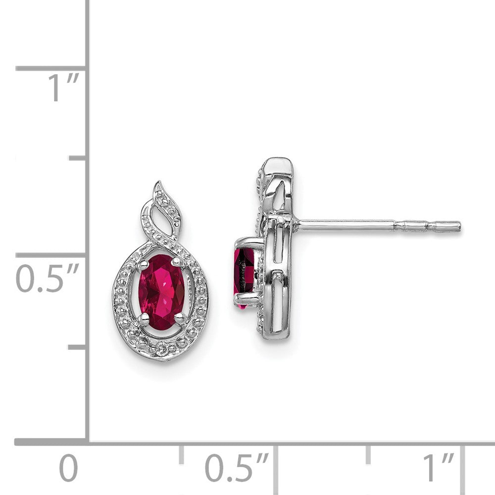 Rhodium-plated Sterling Silver Created Ruby & Diamond Earrings