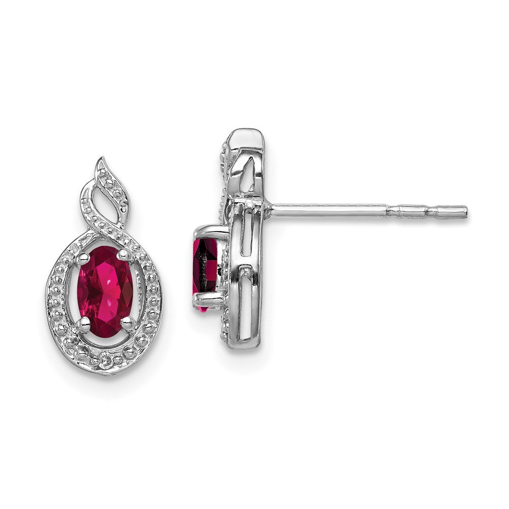 Rhodium-plated Sterling Silver Created Ruby & Diamond Earrings