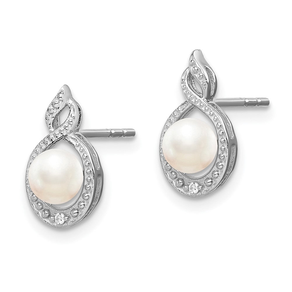 Rhodium-plated Sterling Silver FWC Pearl & Diamond Earrings