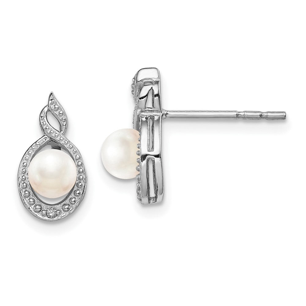 Rhodium-plated Sterling Silver FWC Pearl & Diamond Earrings