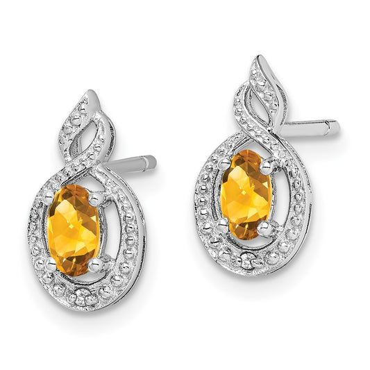 Rhodium-plated Sterling Silver Citrine & Diamond Earrings