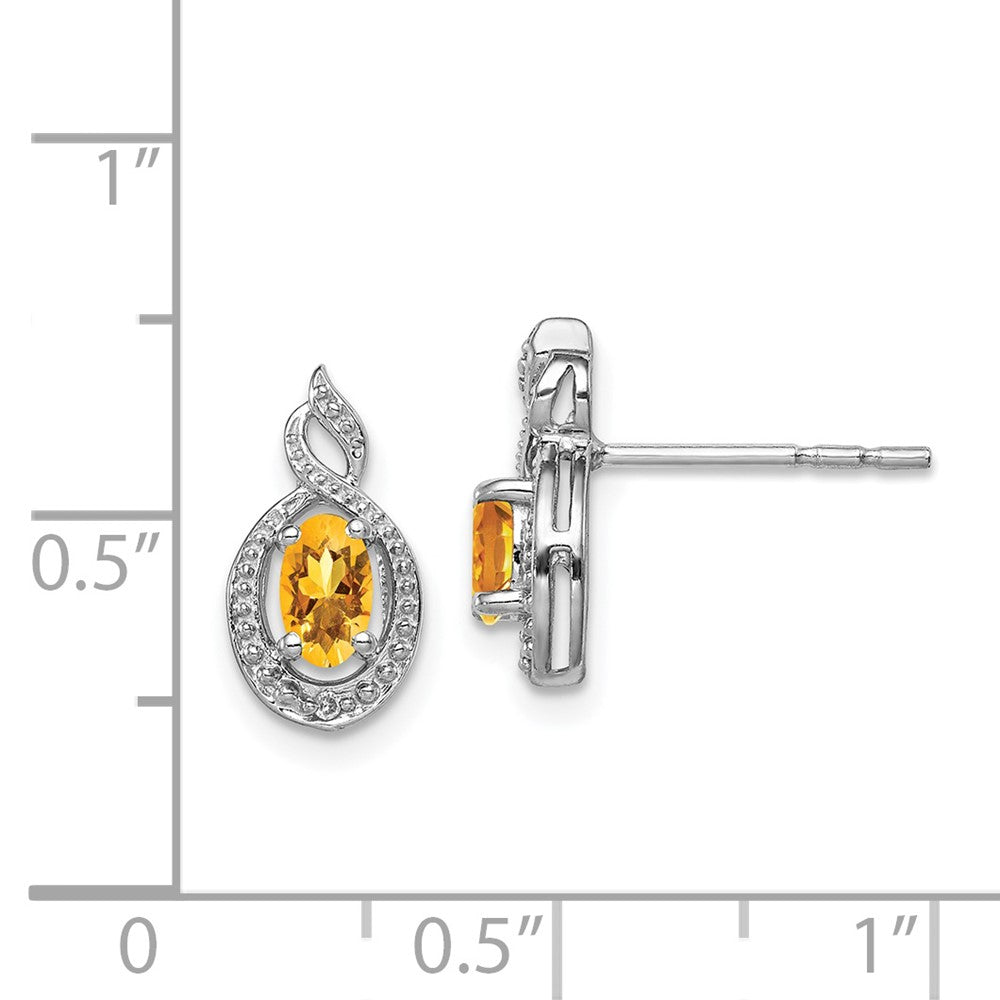 Rhodium-plated Sterling Silver Citrine & Diamond Earrings