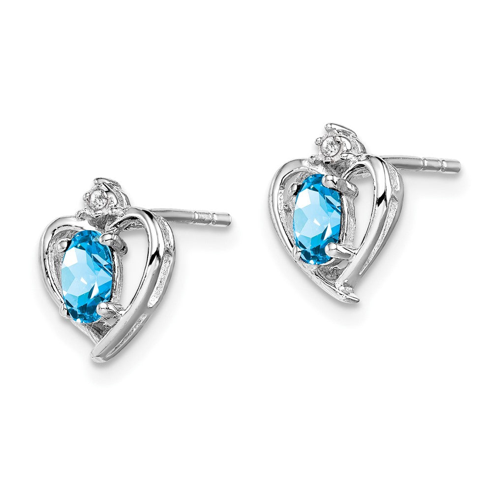 Rhodium-plated Sterling Silver Light Swiss Blue Topaz & Diamond Earrings