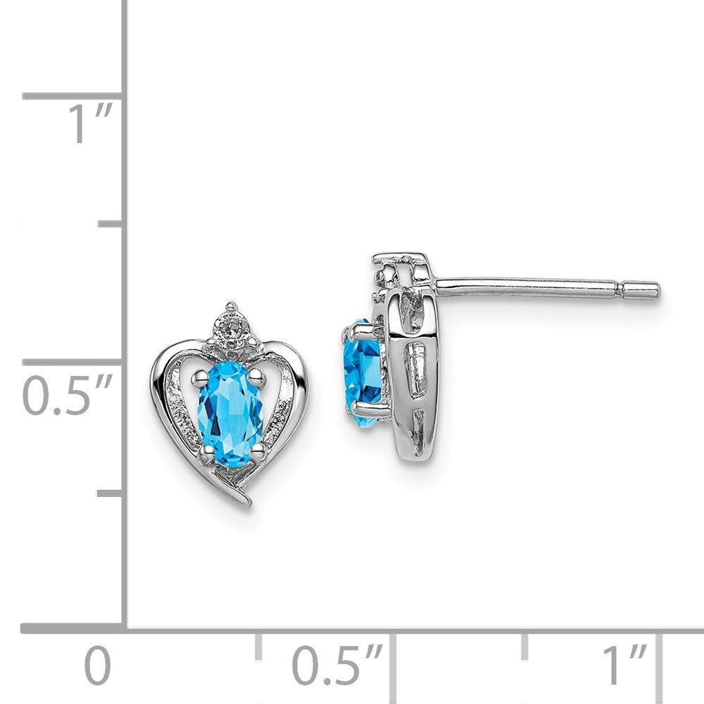 Rhodium-plated Sterling Silver Light Swiss Blue Topaz & Diamond Earrings