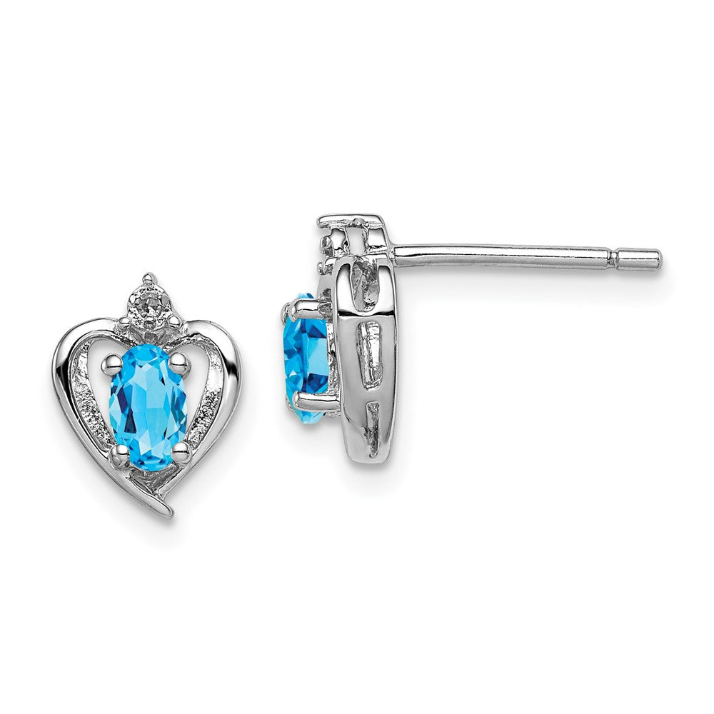 Rhodium-plated Sterling Silver Light Swiss Blue Topaz & Diamond Earrings