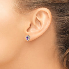 Rhodium-plated Sterling Silver Amethyst & Diamond Earrings