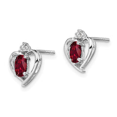 Rhodium-plated Sterling Silver Created Ruby & Diamond Earrings