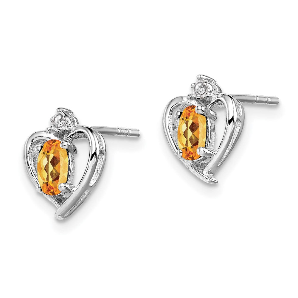 Rhodium-plated Sterling Silver Citrine & Diamond Earrings