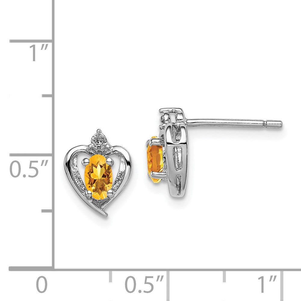 Rhodium-plated Sterling Silver Citrine & Diamond Earrings