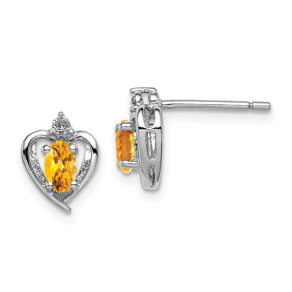 Rhodium-plated Sterling Silver Citrine & Diamond Earrings